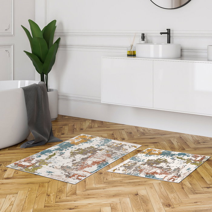 Mijölnir Kt488 Juego de Alfombrillas de Baño de Poliéster Suave y Antideslizante, Antibacteriano, Fácil Limpieza, 50x60 cm y 60x100 cm